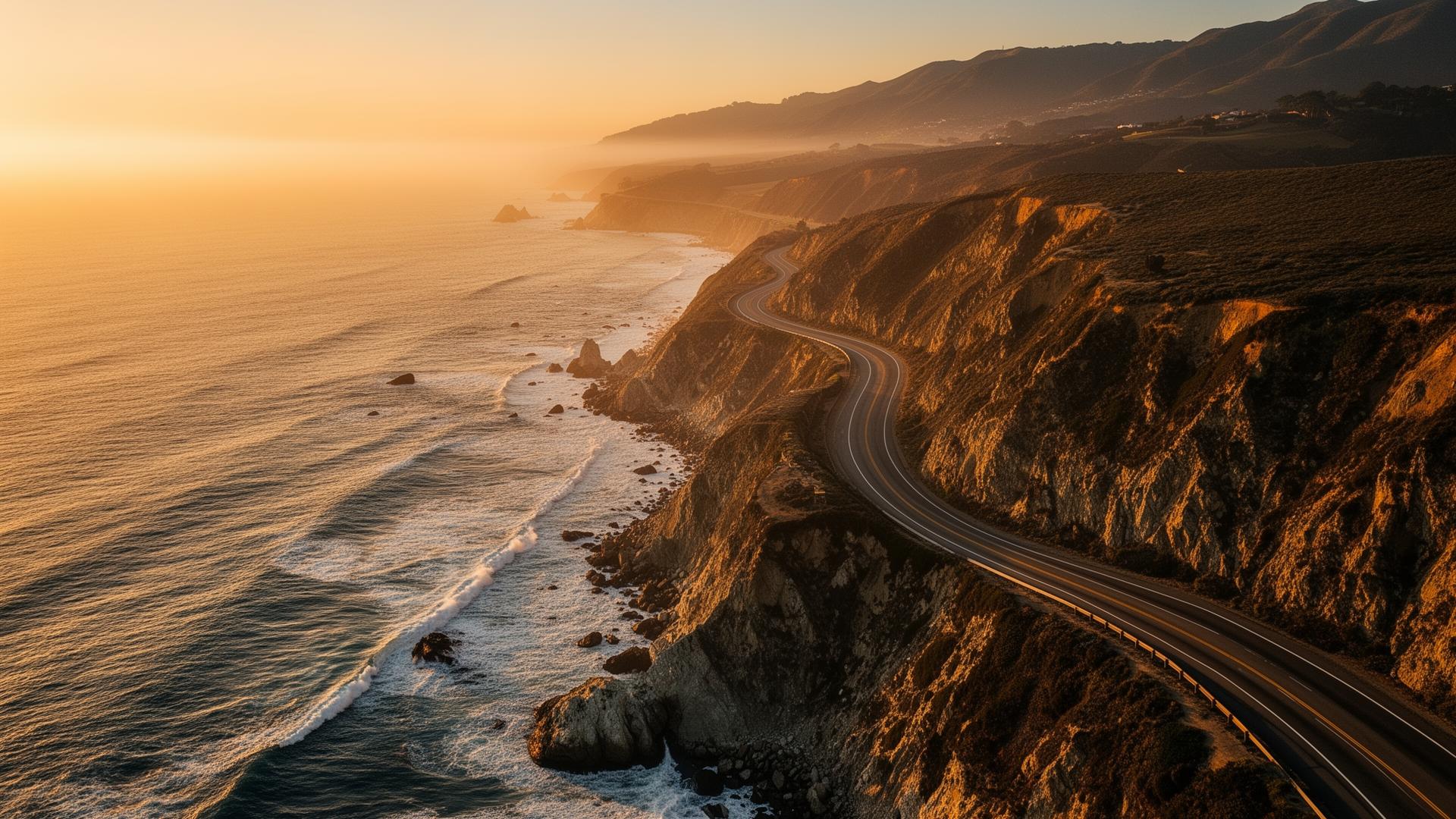 California coastal highway at golden hour
